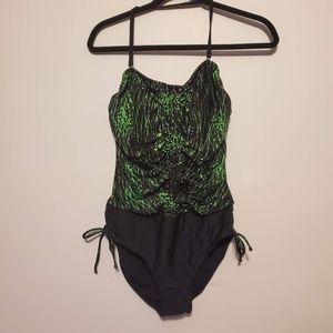 one piece green splatter paint bathing suit